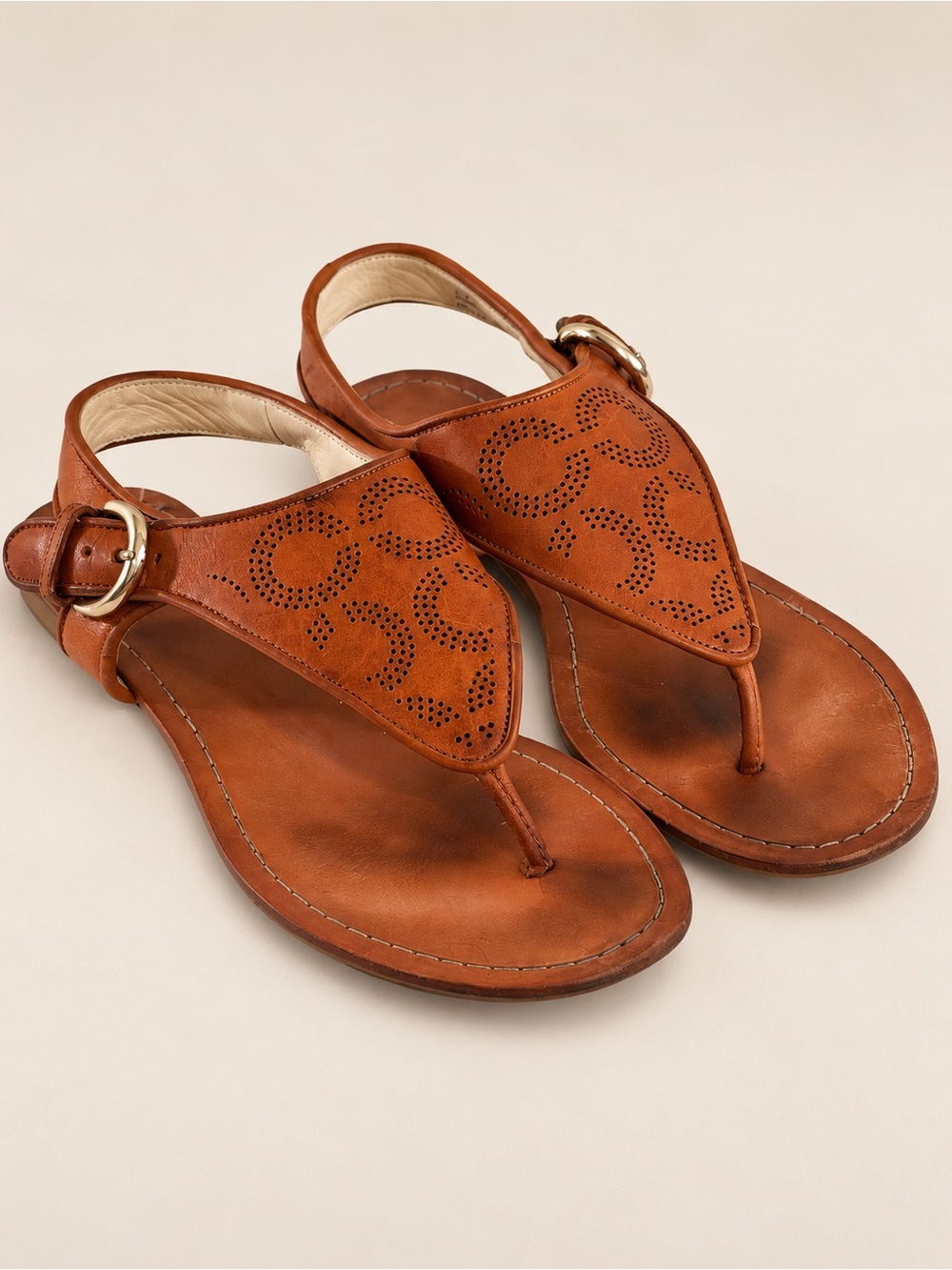 Coach Quiana Signature C Perforated Leather Thong Sandals